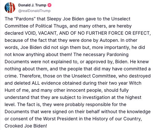 The president sent a chilling warning to people pardoned by former President Joe Biden.