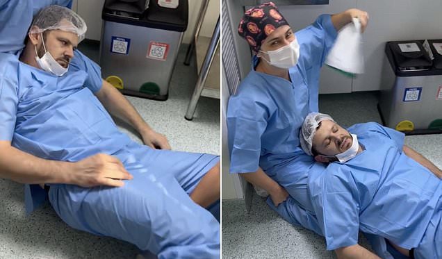 Moment father faints in the delivery room while watching his wife in&nbsp;labour