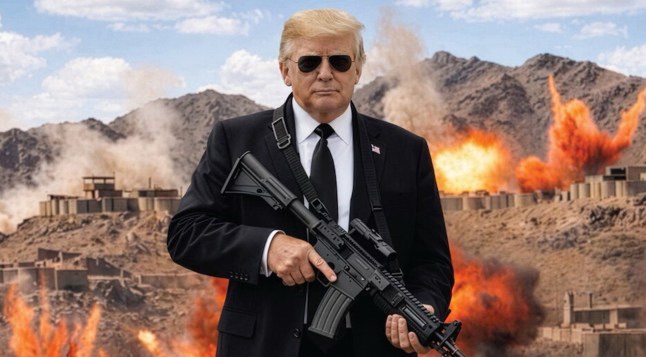 Trump holds machine gun in bizarre ‘no more Mr Nice Guy’ threat to&nbsp;Iran