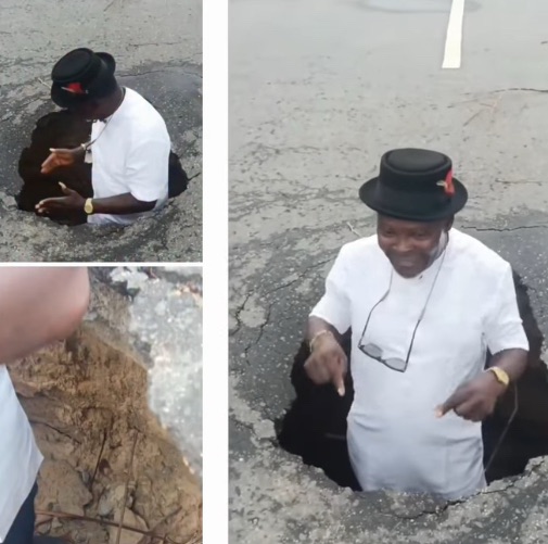Man raises alarm over large potholes on a major road in Bayelsa&nbsp;state.