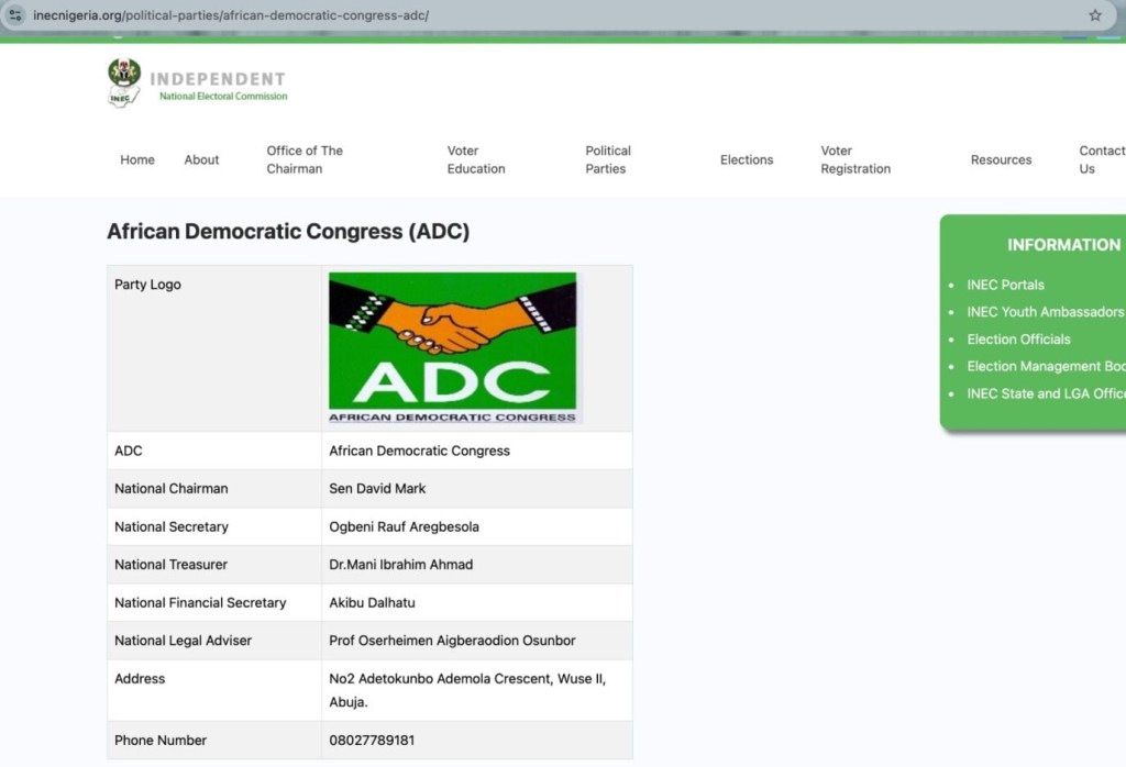 INEC restores Mark-led ADC leadership on website after Supreme Court&nbsp;ruling